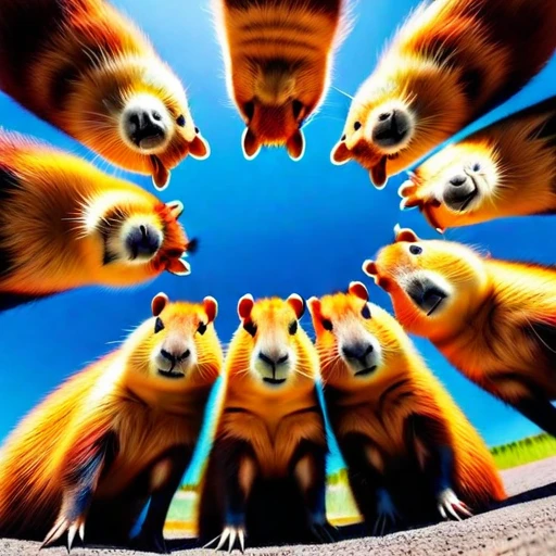 star space Below Huddled Cute capybaras