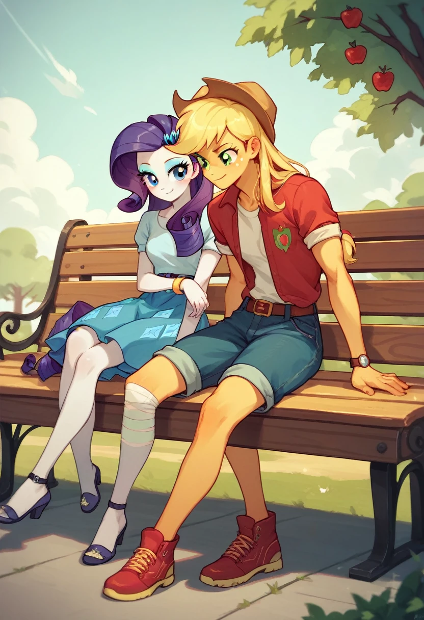 Cherry Jubilee and Braeburn, One girl only, one boy only, naked, sucking on female toes only, female foot worship only, Cherry Jubilee and Braeburn Equestria Girls, Sitting, at the park, Cherry Jubilee and Braeburn, cuerpo completo, high resolusion 