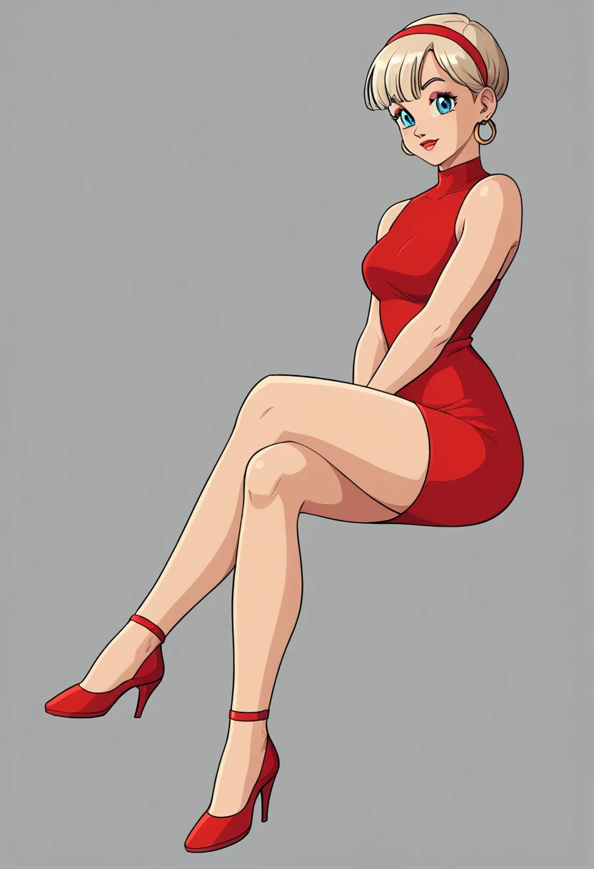 Bulms red dress legs crossed