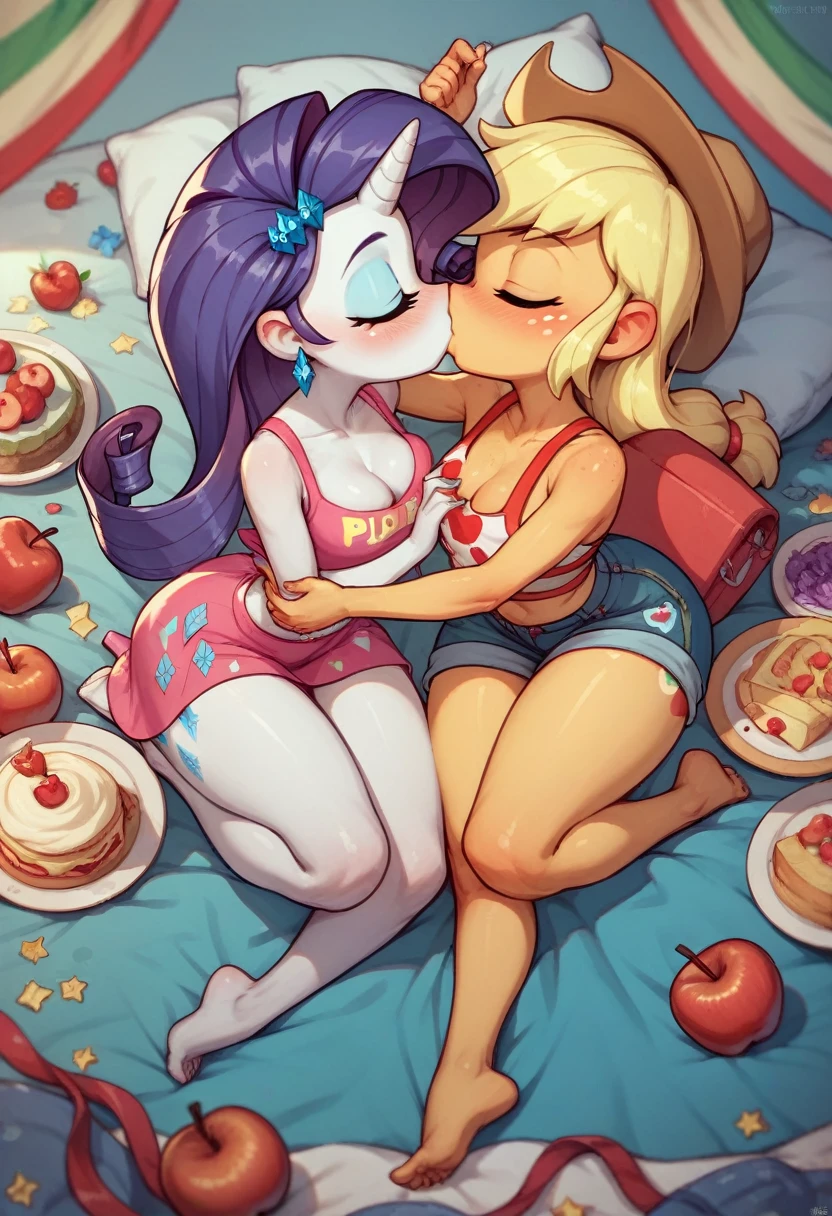 my little pony equestria girl Apple jack , HUGE titties , kissing rarity in a party , in the bedroom , sloppy