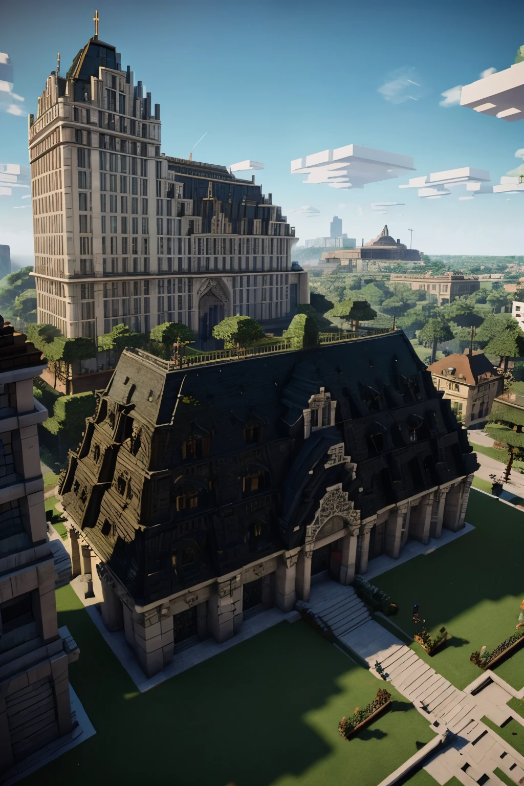 A Minecraft character with a magnificent building in the background in the bottom center bears the words SuperVicios Network
