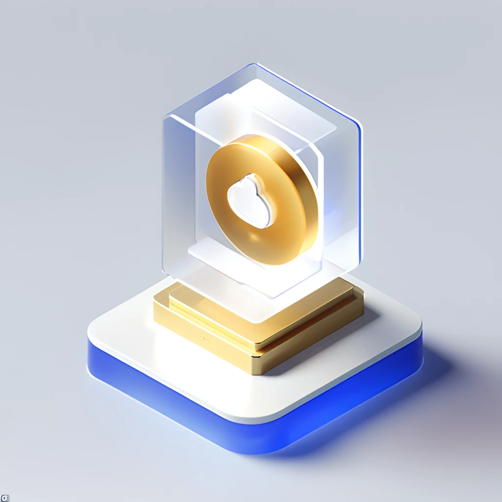 Shop|Golden Stap Icon,Lots of details, Octane Rendering, Transparent glass texture,Frosted glass, Transparent sense of technology, industrial design, White background, Studio Lighting, Sunlight, flat, Minimum, quasi-object, Axisymmetric, Blender, C4D, best quality, 4K