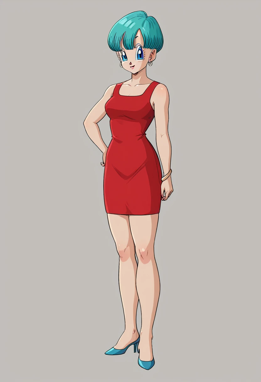 Bulma briefs red dress legs crossed