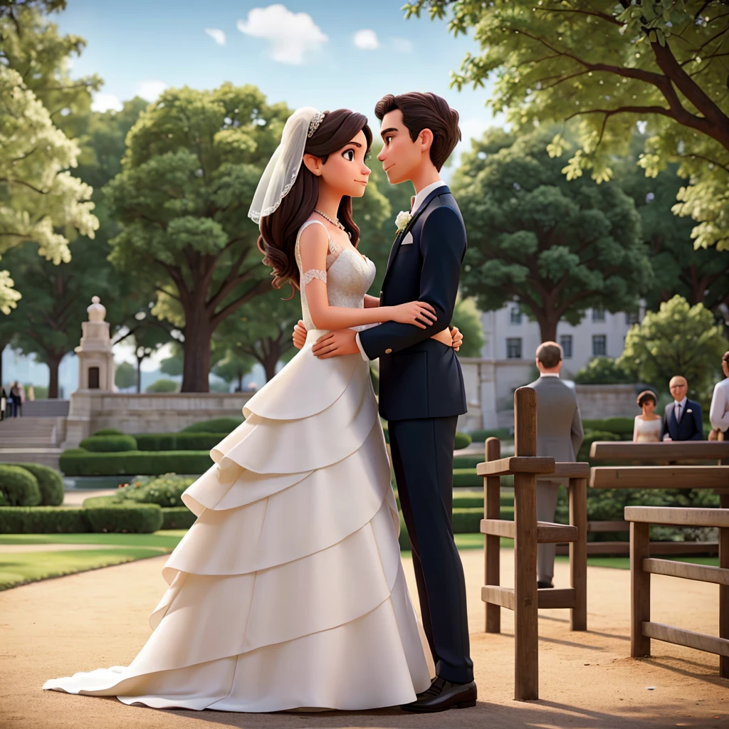 Woman looking at a wedding couple in the park