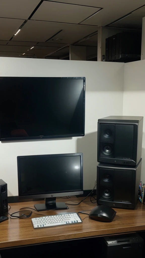 Work space with pc and big lcds,ultra hd