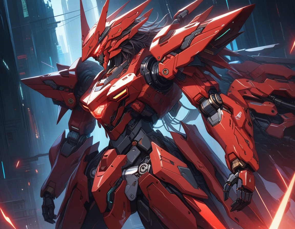 ((Masterpiece)), ((Best Quality)), (Very Detailed), ((Very Detailed)), 4K, (8K), very aesthetic, absurdres highres, Red Mecha Wolf, A red mecha wolf with advanced high-tech armor, characterized by sharp lines and rugged edges. Details: The mecha wolf's armor is composed of red metallic plates with glowing crimson accents. The eyes are dark red, adding a menacing and commanding presence. The design incorporates complex mechanical components, giving it a futuristic and cyberpunk appearance. The white background and dramatic lighting enhance the depth and three-dimensionality of the image.
