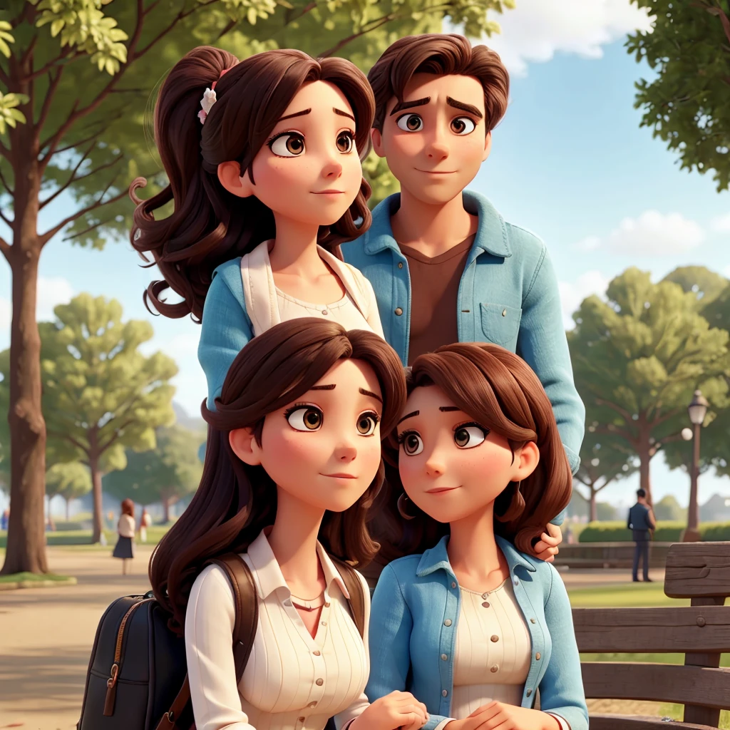 A woman looking at a man and a woman talking in the park 