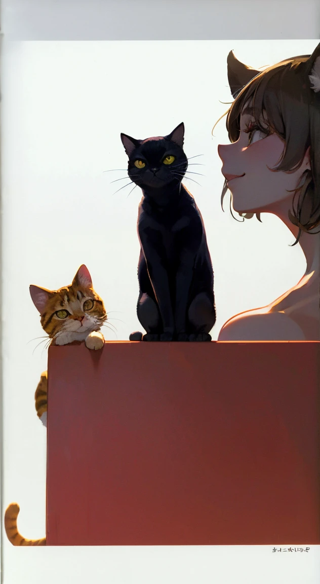cute cat, White Background, Stylized, Children's drawings、smile