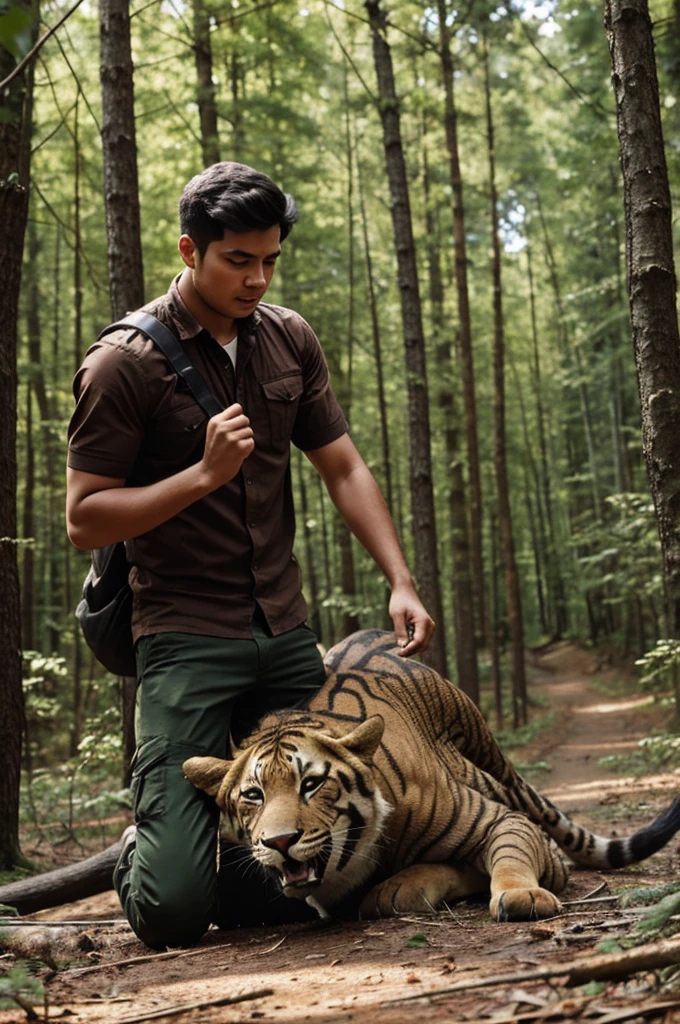 A young man was attacked by a wild animal in the forest