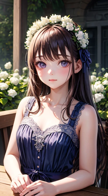 Tabletop, Highest quality, 8K, 85mm, RAW Photos, Absurd, Award-winning portrait, alone, Violet, Gardenias, Delicate girl, Upper Body, Idol's face, night, neon, Digital SLR, View your viewers, nature, Frank, Sophisticated, Zola々right, Professional Lighting, Film Grain, chromatic aberration, (Bokeh:1.1)