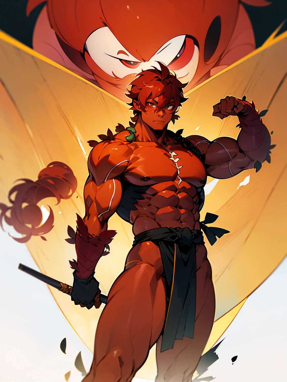 1male, ogre, red skin, 4 arms, cyclops, standing on path
