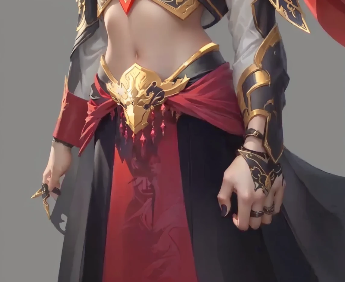 Close-up of woman in red and black clothes, Onmyoji detailed art, Character Art Close-up, detailed Whole body concept, detailed Whole body concept art, Kushat Krenz Key Women in Art, Full body details, Onmyoji Portrait, Super detailed fantasy characters, Whole body concept, Close-up characters, Character Close-up, Epic and beautiful character art