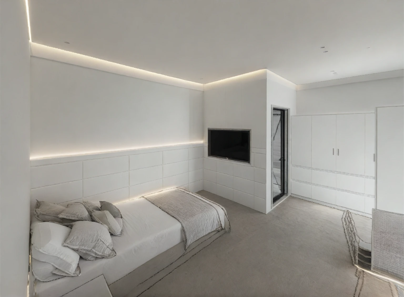 Raw photo,Masterpiece, high quality, best quality, authentic, super detail,
indoors, interior , ((BED room :1.3)), modern style, daylight, (WHITE WALL),luxury,