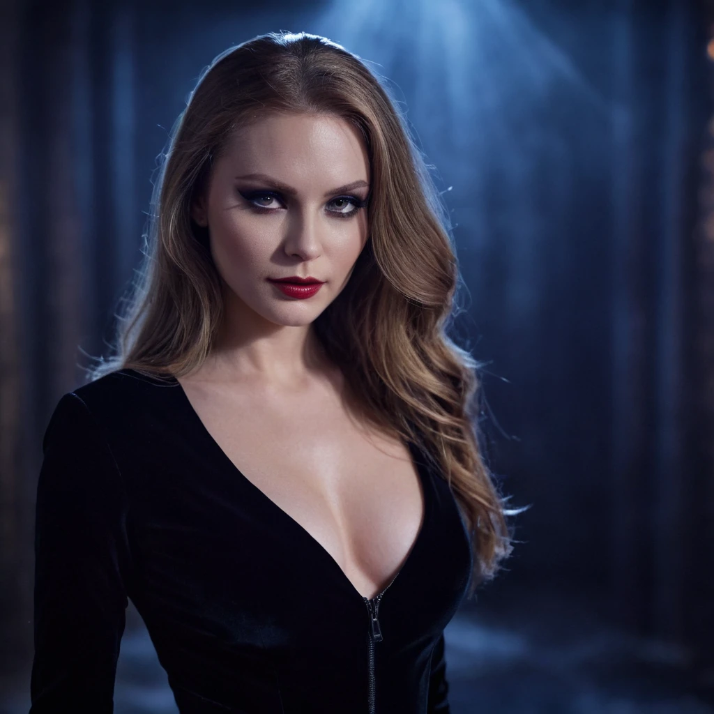 beautiful evil slavic woman, pale skin, long dark blond hair, Photo, Halloween Skin - Catwoman, in club, velvet black suit, whole body, Sharp Focus, dynamic sexy pose, helios 44-2, swirling bokeh, Sharp Focus, Студийное Photo, complex parts, high detail, sharpness, character portrait, perfect lighting, masterpiece, Detailed backstory, Cinematic lighting, 8 k, ultra detailed, hyperrealism, masterpiece, perfectly focused, f/22, symmetry and balance, artistic, infrared photography, outstanding details,