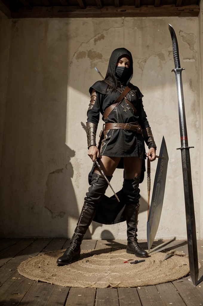10 legendary weapons are in different places, spear, sword, dagger, crossbow, scythe, arrow, axe, mace, rapier, mask