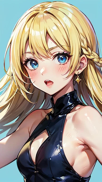(Darjeeling,Nishizumi Shiho,Nishikinuyo),

One Woman,

(Blonde:2.00),
(Straight Long Hair),

Early 30s,Natural skin texture,Narrow waist,Thin type,Adult atmosphere,
(Asian Skin:1.9),Height: 170cm,Japanese Girl,,
Blue Eyes,Small breasts,Princess,

(((Black one piece dress:Western))),
((Golden crown)),
(dark heroine),

((ID photo:1.8,Plain cerulean blue background:1.6,Capture your subject from the front)),
(expression(Straight face),upright posture,Open Mouth,narrowed eyes,blush),
(valley),Condescending attitude,

Natural depiction,
Beautiful depiction,
Shiny eyes,
Healthy Body,
Natural hairstyle,
Natural body contours,
Natural facial contours,
(Five fingers)Absolute depiction,Symmetrical fingers,
Two arms,
Two legs,
Sharp eyelid depiction,
Symmetrical eyes,Symmetrical eyes,
Keep the subject in the center,Expand the upper body,
Beautiful image quality,
Delicate shades,
4K,Very detailed,
Delicate light adjustment,
Delicate contour drawing,