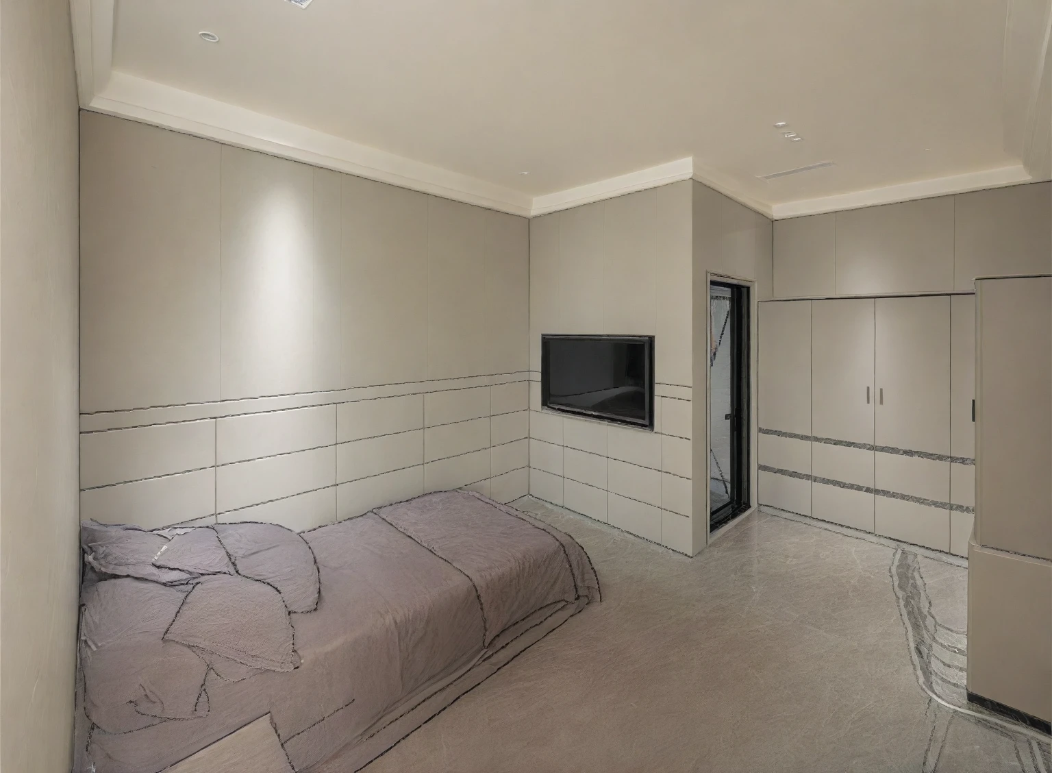 Raw photo,Masterpiece, high quality, best quality, authentic, super detail,
indoors, interior , ((BEDROOM :1.3)), modern style, daylight, (WHITE WALL),luxury, marble tile floor, fridge, black stone counter top