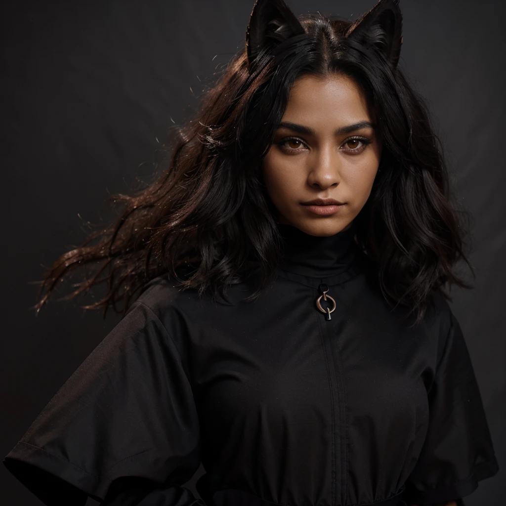 "a fluffy anthropomorphic (black) (Wolf) (pelo rojo ojos rojo fuerte y pelo largo pelaje negro) wearing (traje negro elegante), high quality digital art"
