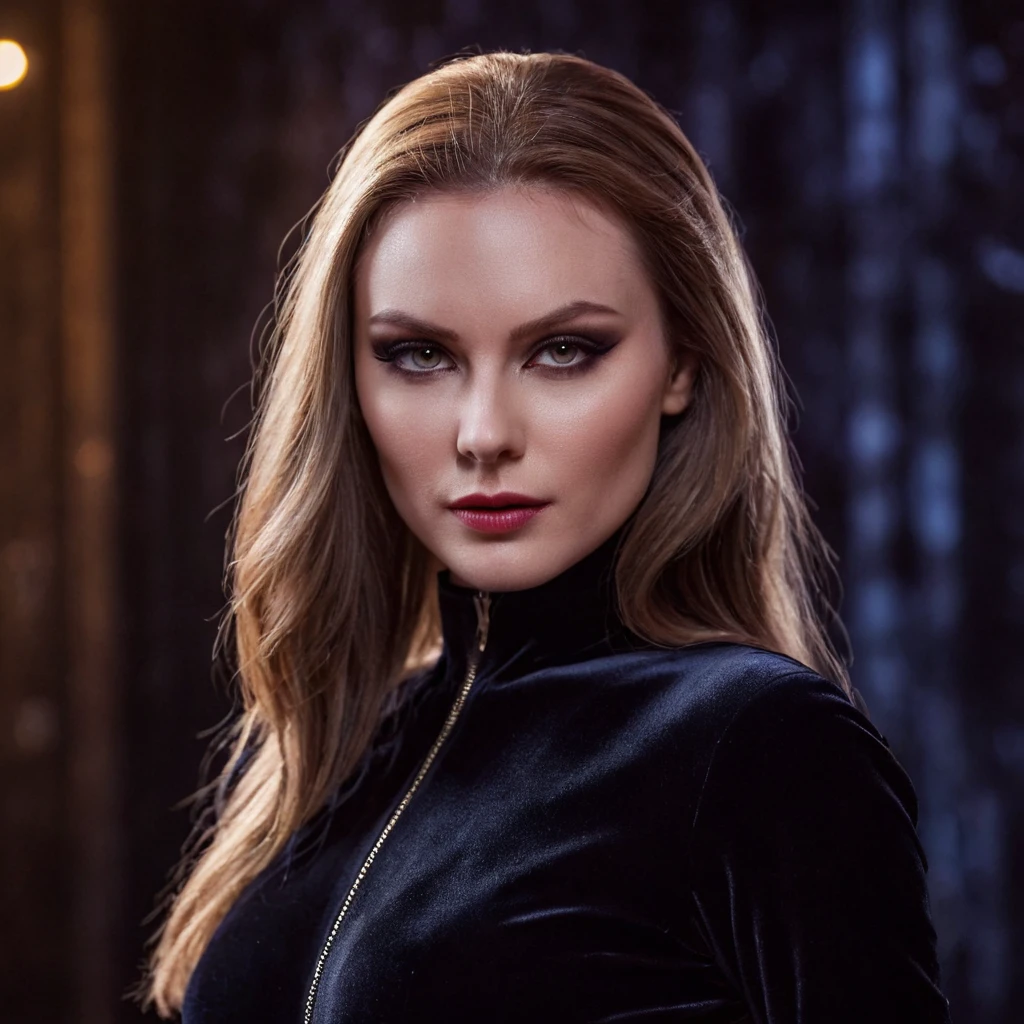 beautiful evil slavic woman, pale skin, long dark blond hair, Photo, Halloween Skin - Catwoman, in club, velvet black suit, whole body, Sharp Focus, dynamic sexy pose, helios 44-2, swirling bokeh, Sharp Focus, Студийное Photo, complex parts, high detail, sharpness, character portrait, perfect lighting, masterpiece, Detailed backstory, Cinematic lighting, 8 k, ultra detailed, hyperrealism, masterpiece, perfectly focused, f/22, symmetry and balance, artistic, infrared photography, outstanding details,