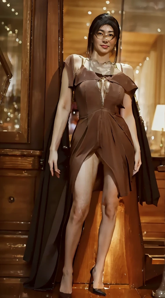 A 30-year-old Asian woman posing for a photo,Mature and charming,Lewd exposure ,Mechanical arm,Camel toe,NSFW,Release liquid,Put on sexy high heels