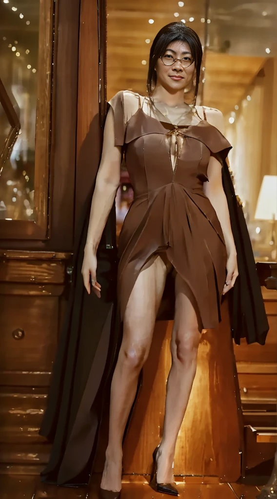 A 30-year-old Asian woman posing for a photo,Mature and charming,Lewd exposure ,Camel toe,NSFW,Release liquid,Wear sexy high heels