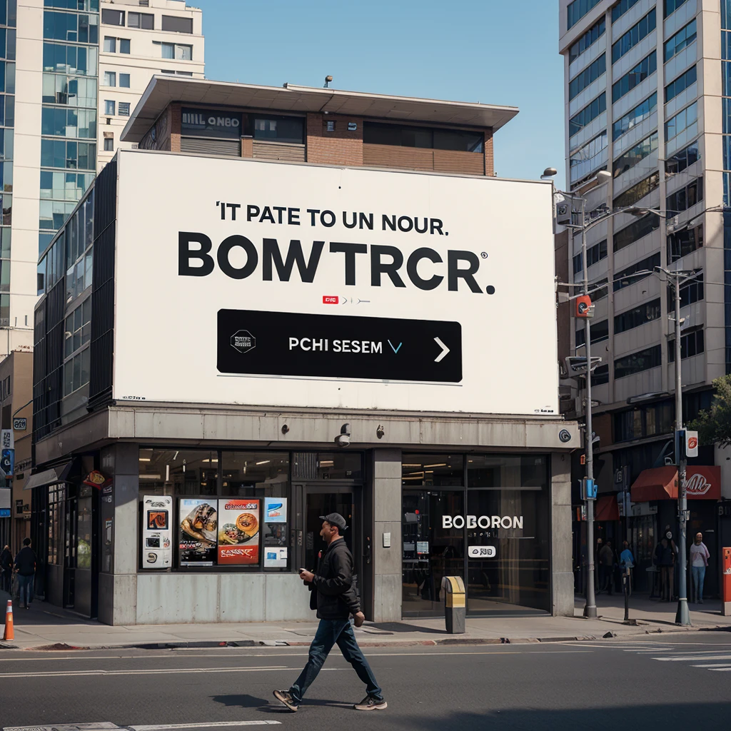 Create a mockup of a modern billboard advertisement for a new tech gadget in a busy urban area.