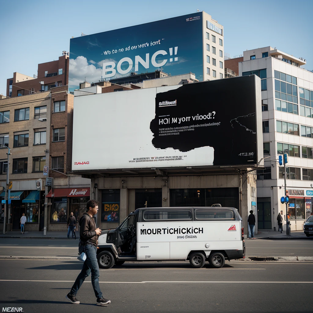 Create a mockup of a modern billboard advertisement for a new tech gadget in a busy urban area.