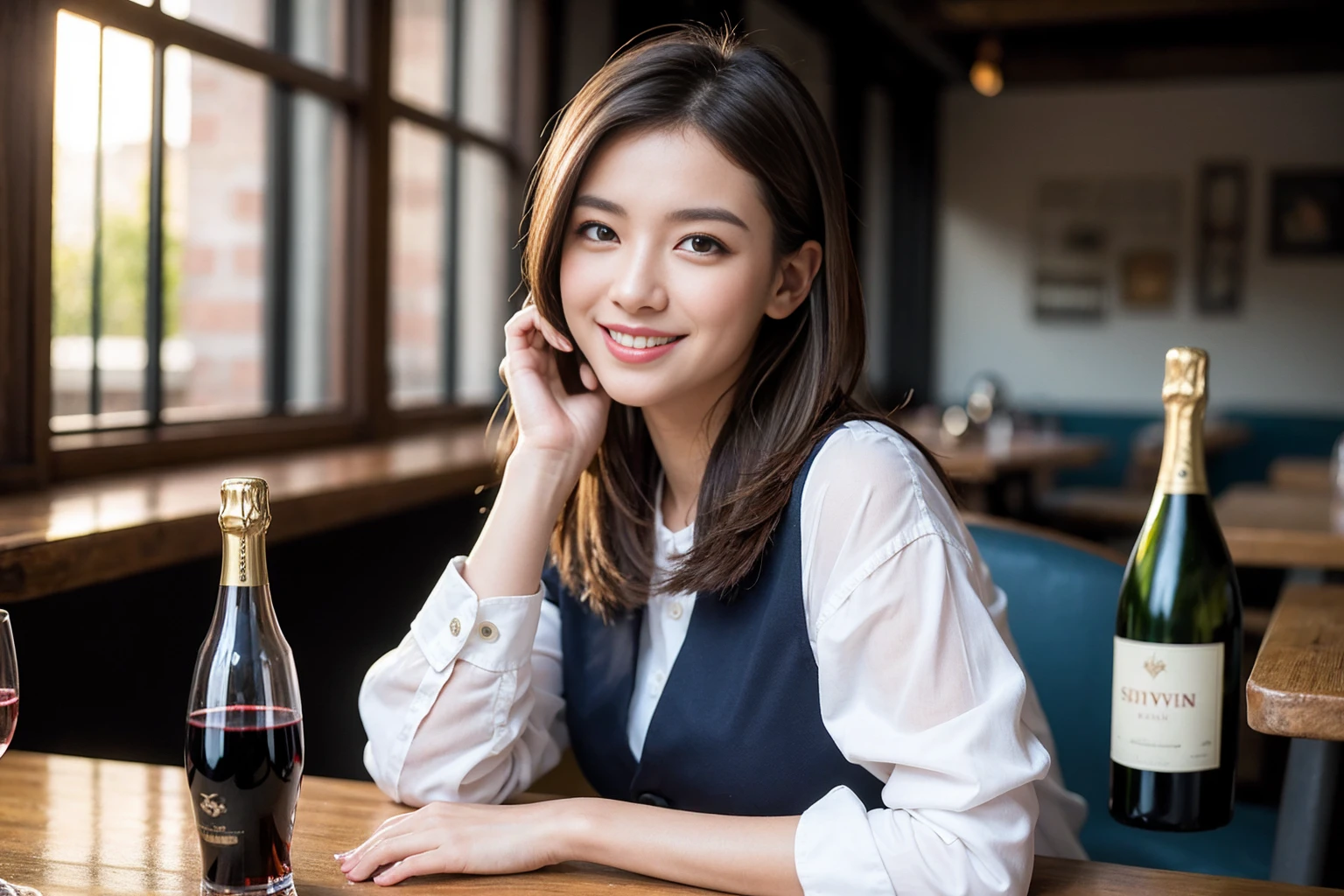 ((Highest quality、8K、masterpiece:1.3))、slimカップル、modelカップル、(Realistic, Intricate details:1.2), full-course dinner、Wine Party、Amazing view of the sunset sky and clouds、A bright smile、The wonderfulness of smile、Bright image、The beauty of wine, Beautiful Face, blue eyes, The light shines on your face, Blushing, short hair,Bright Face、 (Age 37), 44 years old, red wine 、Appetizers、Italian food、Wine bottle、Champagne、sparkling wine、Two beauties、Brown Hair、Shortcuts、Long sleeve shirt、dress、Beautiful woman 1, (slimな顔), (The body is slim), (Brown Hair), (Shortcuts), cheeks turn a little red,Attractive beauty、restaurant, In a prominent place (From the waist up) Nova Frog Style, actress, model, Upper Body, White wine, slim, wine glass, 中央に置かれたwine glass, smile, (smile: 1.15), Beautiful fine grain, Depth f/2,saturation, High Contrast, Strong light and shadow,Moist Body:1.5、3D texture、Delicate eyes、Brown Hair、The hair is very shiny、