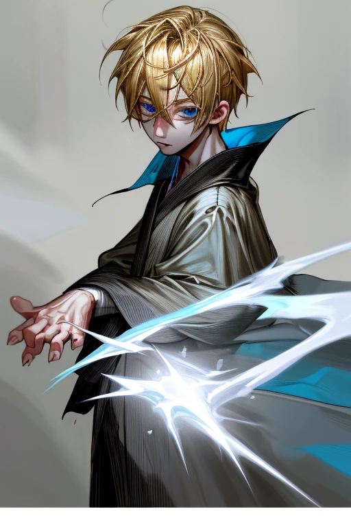 Blond boy with blue eyes，Priest robes，Realism， crazy