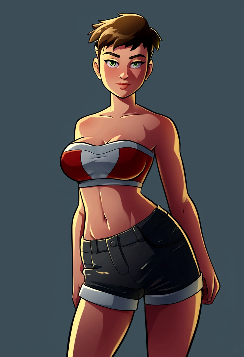 A gorgeous tomboy(taylor swift), , age 18, giga busty, big ????, wearing small daisy duke shorts and a mini tube top, in a woodworking shop, looking at tools and acting ???? for viewer, 8k, high quality, photorealistic, hyper detailed, studio lighting, physically-based rendering, vivid colors, dramatic lighting, moody atmosphere
