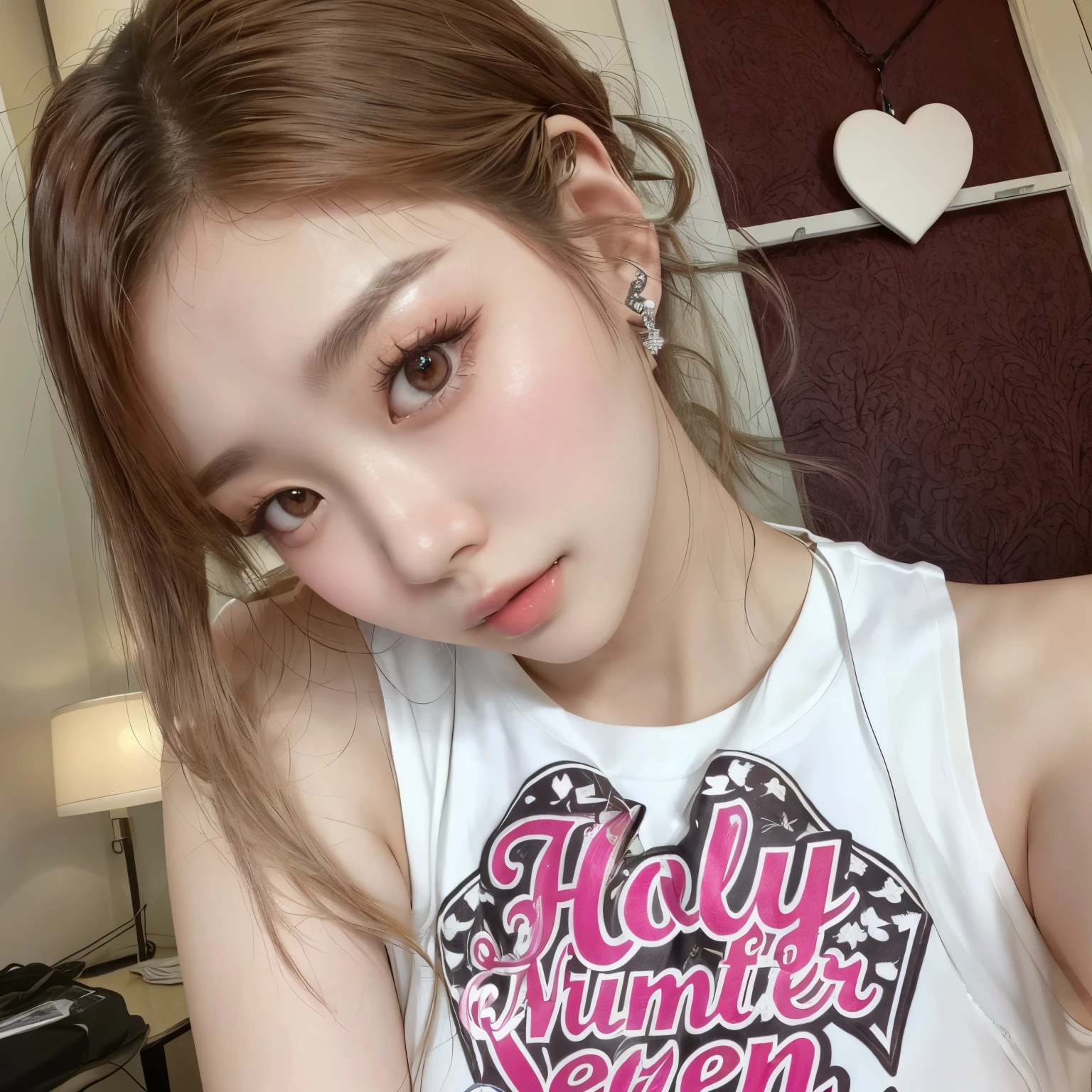 there is a young woman in a white shirt and a necklace, Young skinny gravure idol, beautiful dolphin, 21 years old, anime thai girl, 19 year old girl, pretty-face-fine girl, young and pretty gravure idol, kim minjeons, winter from aespa, full heart - heart shaped face, winter from aespa, roseanne park from blackpink