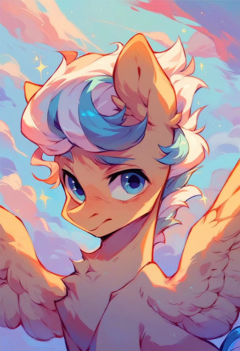 my little pony, cream base, blue eyes, wings, male, short pink and white peppermint mane