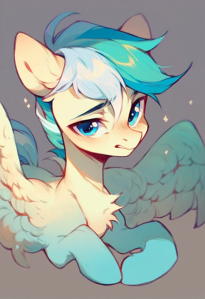 my little pony, cream base, blue eyes, wings, male, short pink and white peppermint mane