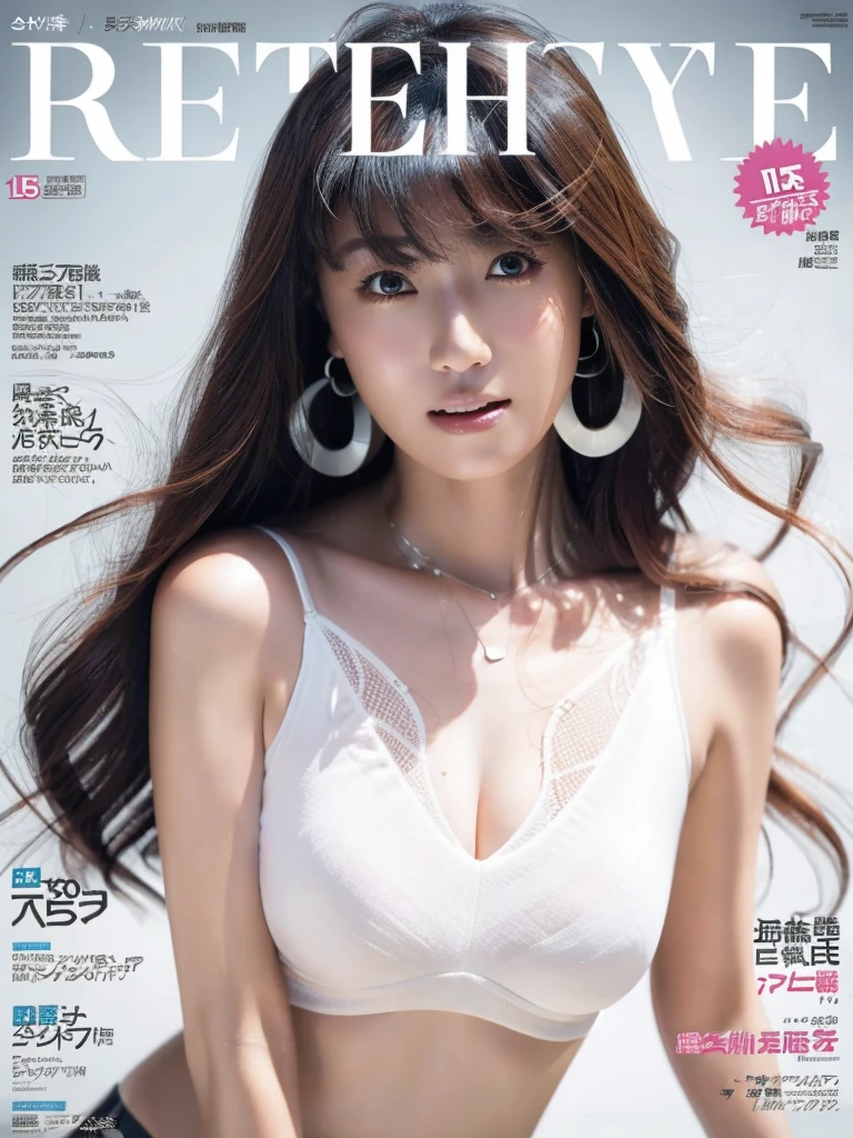 White Background、Professional Lighting、(((Professional Lighting 1.5)))、Translucent skin texture、Beautiful Skin、Beautiful Skin、、(((Whitening 1.5)))、White bra、See-through、、??????? of Musical Notes、((White bra1.5))、See-through1.5、Bust up photo、Simple earrings and necklace、(((ファッションMagazine Cover 1.5)))、(((Magazine Cover 1.5)))、Gray Hair、Dynamic Pose 1.4