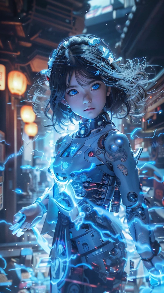 Ultra-detailed, master piece, best quality, high resolution,  detailed eyes, detailed face, (Neo Tokyo:1.5), (Cyberpunk:1.5), (Fusion with Machine:1.5), ************, very pretty and beautiful, girl with mysterious atmosphere, ghost,  in appearance, graceful in traditional Japanese costume and design, (beautiful light blue eyes:1.5), (light blue plasma around her:1.5), bio-mechanical, traditional Japanese room with elegance, long black hair, bangs, face, hands, design and (light blue plasma surrounds), biomechanical, Japanese traditional noble Japanese room, long black hair, bangs, face, hands, designs and decorations are detailed and clearly drawn, ultra realistic and realistic image with super high resolution