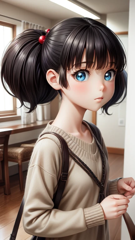 masterpiece, Highest quality, Very detailed, 1 Girl,Twin tails, Black Hair, hair ornaments,Hair Bobble, blue eyes,indoor,