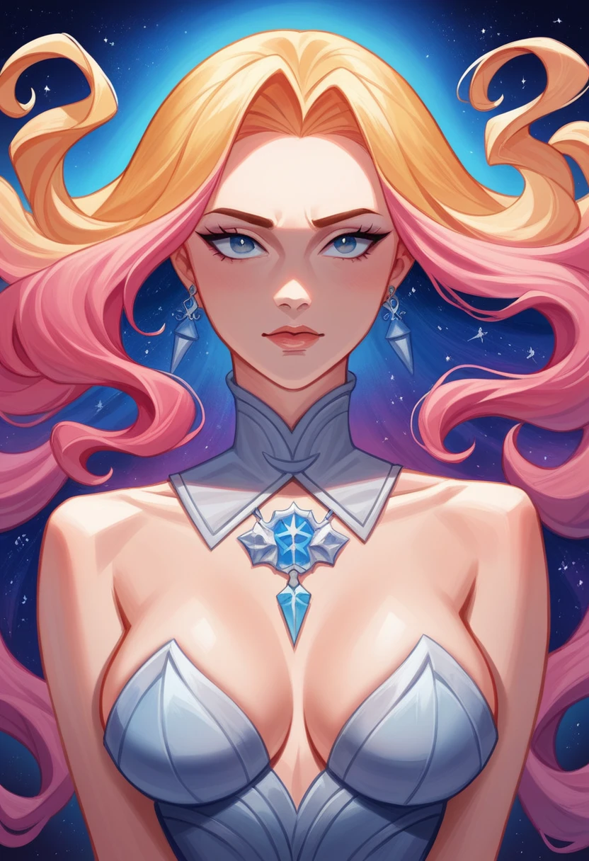 a close up of a woman with rich and colorful hair and a necklace, Anime girl with cosmic long hair, rossdraws bright pastels, artwork in the style of Gu Weiss, Fantasy art style, rich and colorful]”, Vibrant fantasy style, rossdraws cartoon vitality, cosmic and rich and colorful, Gu Weiss, rich and colorfull digital fantasy art, Stunning art style, Beautiful anime style