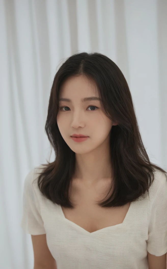 Best Quality, 8k, Masterpiece, (Portrait: 1.3), (photo realistic:1.4), (hyper realistic:1.4), Sharp Focus, looking at viewer, (smoother lighting:1.1), (increase cinematic lighting quality:0.9), realistic lighting, backlighting, light on face, ray trace, (brightening light:1.2), (Increase quality:1.4), sharp detail, (best quality real texture skin:1.4), finely detailed eyes, black_eyes, finely detailed face, 25 year old Korean woman
