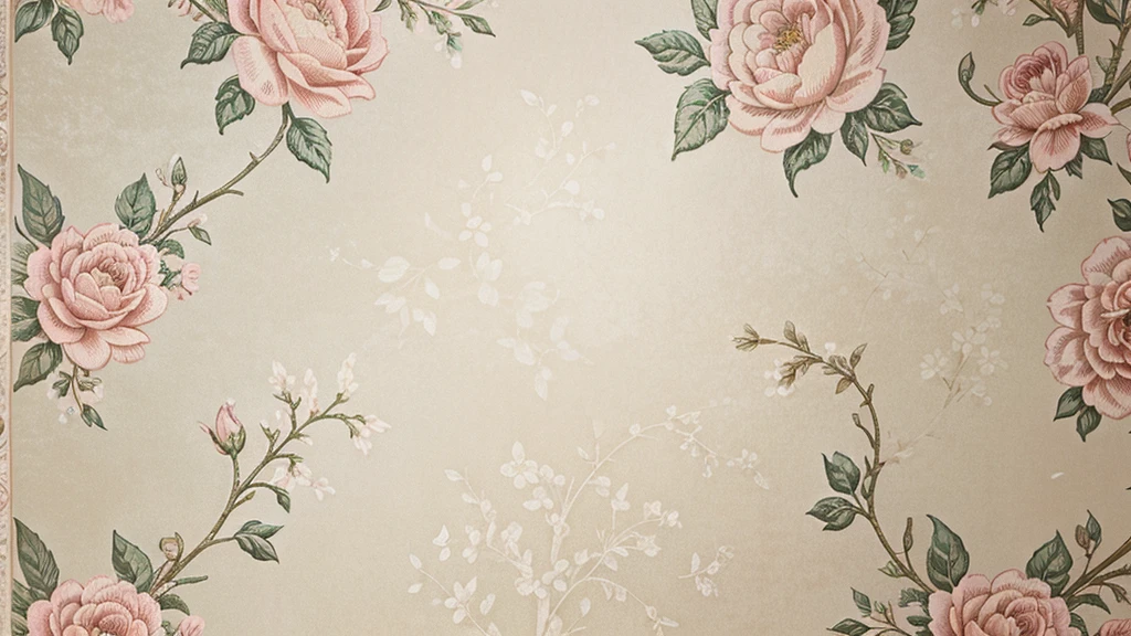 "A vintage floral wallpaper with intricate details and pastel colors, reminiscent of Victorian-era designs.