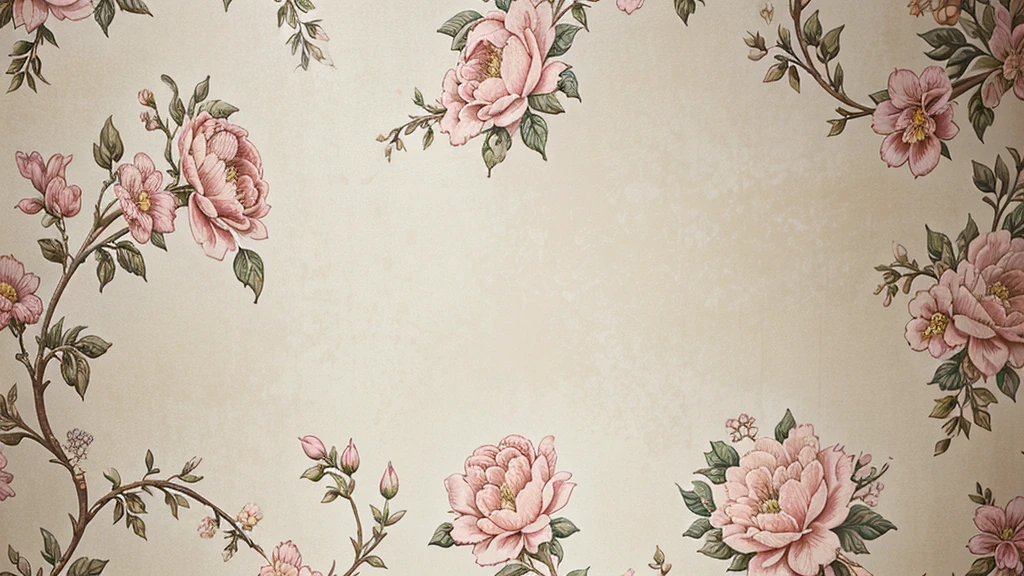 "A vintage floral wallpaper with intricate details and pastel colors, reminiscent of Victorian-era designs.