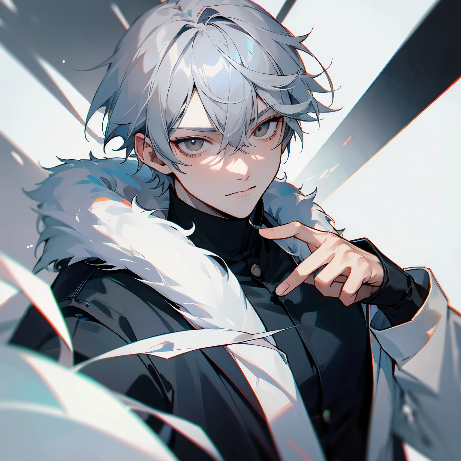 boy, gray hair, white eyes, cool, cool, high image quality