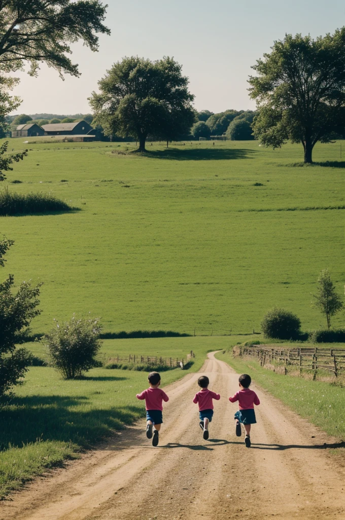 Create images of rural life with children running around.