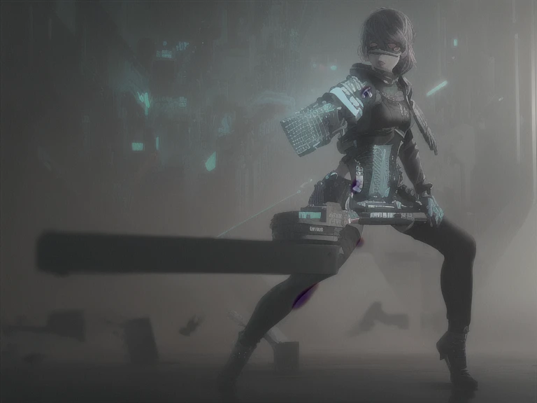 ((The best quality)), ((Masterpiece)), (Very detailed:1.3), ..............3D, beautiful (Cyberpunk:1.3) hacker woman, short hairstyle,short hair, Return to viewer, Thick hair, Operating computer terminal, head mounted display, computer server, LCD screen, fiber optic cable, Company logo, HDR (High Dymanic Range), ray tracing, NVIDIA RTX, super resolution, Unreal 5, Subsoil Scatter, PBR texture, Post-processing, Anisotropic filtering, depth of field, maximum sharpness and sharpness, Multilayer textures, Albedo y Highlight Maps, Surface shading, Accurate simulation of light-material interactions, perfect proportions, octane rendering, duotone lighting, Low ISO, white balance, rule of thirds, wide opening, 8K RAW, efficient sub-pixels, sub-pixel convolution, glow particles, dynamic  pose