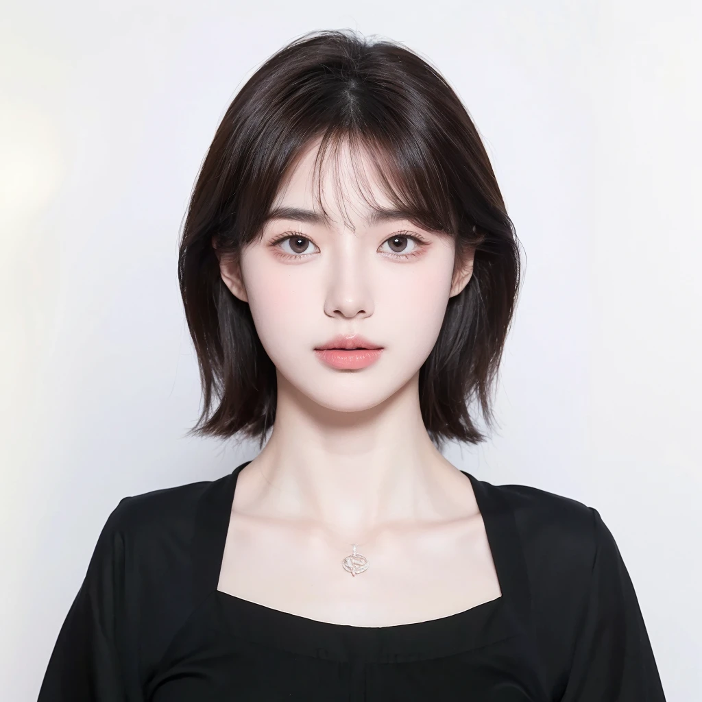 Collarbone hair，Good looking, naturally beautiful，Solid color background