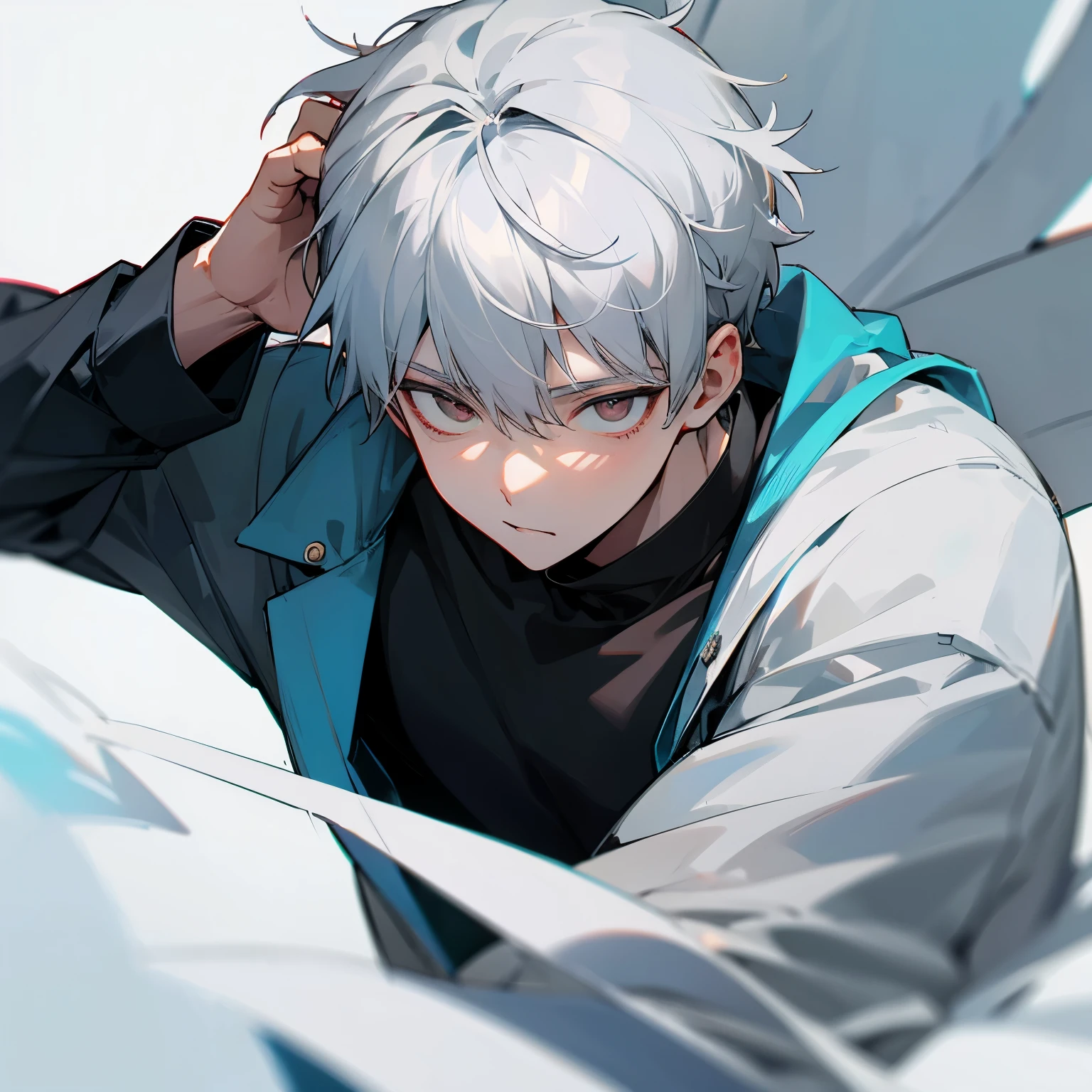 boy, gray hair, white eyes, cool, cool, high image quality HD