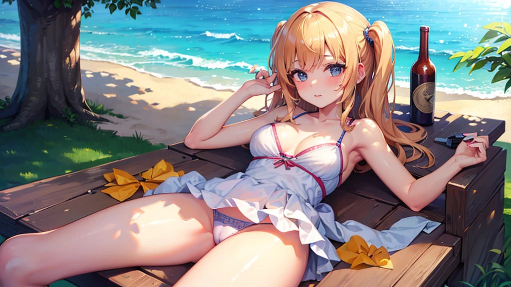 ((Highest quality)), ((masterpiece)), (detailed),beautiful girl,Sunny beach scene
