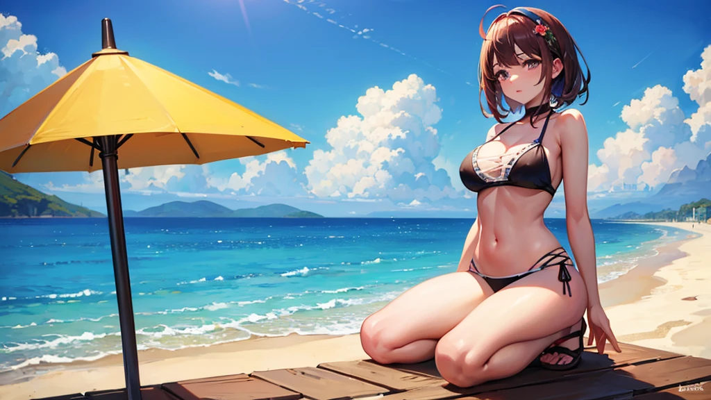 ((Highest quality)), ((masterpiece)), (detailed),beautiful girl,Sunny beach scene
