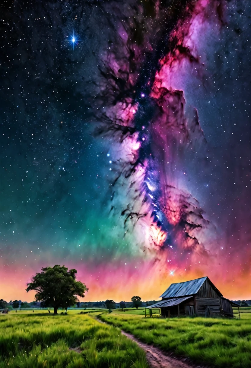 nebula, rural landscape, (((semi-realistic))), high brightness, high saturation, high contrast