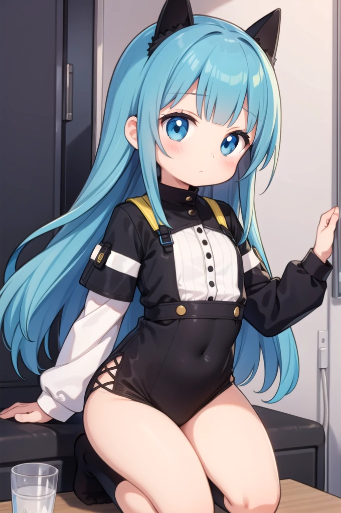 1girl,sincos, no ma&#39;am, tosaka asagi,独奏,medium breasts,,short sleeves, mesugaki, smile, looking at viewer, blush, hand up, skin fang,dutch angle, feet out of frame, looking up, blue hair, red eyes,fingersmile, staircase, open mouth, twintails hair,, best quality, very aesthetic, absurdres(masterpiece, 4K resolution, Ultra-realistic, Very detailed), girl、、12 years old、naby blazer、Sit on a chair、classroom、smile、Black Hair、Side Ponytail、Brown eyes,holding panties,presenting panties,Perfect Fingers、tie,white panties、(Vaginal sex:1.5)、(Beautiful Landscape)、evening、Droopy eyes、Exposed nipples、 Navy blue see-through school swimsuit, school classroom, black gal(Dark Skin:1.2)、(correction:1.1)、（short、small、small：1.2）、Cowgirl、Crouch、Leg spread、Anime artwork score_9, score_8_up, score_7_up, score_6_up, score_5_up, score_4_up, source_アニメ, BREAK, Thick outline, Thick outline, 明日香_Xl, Exposed nipples、
