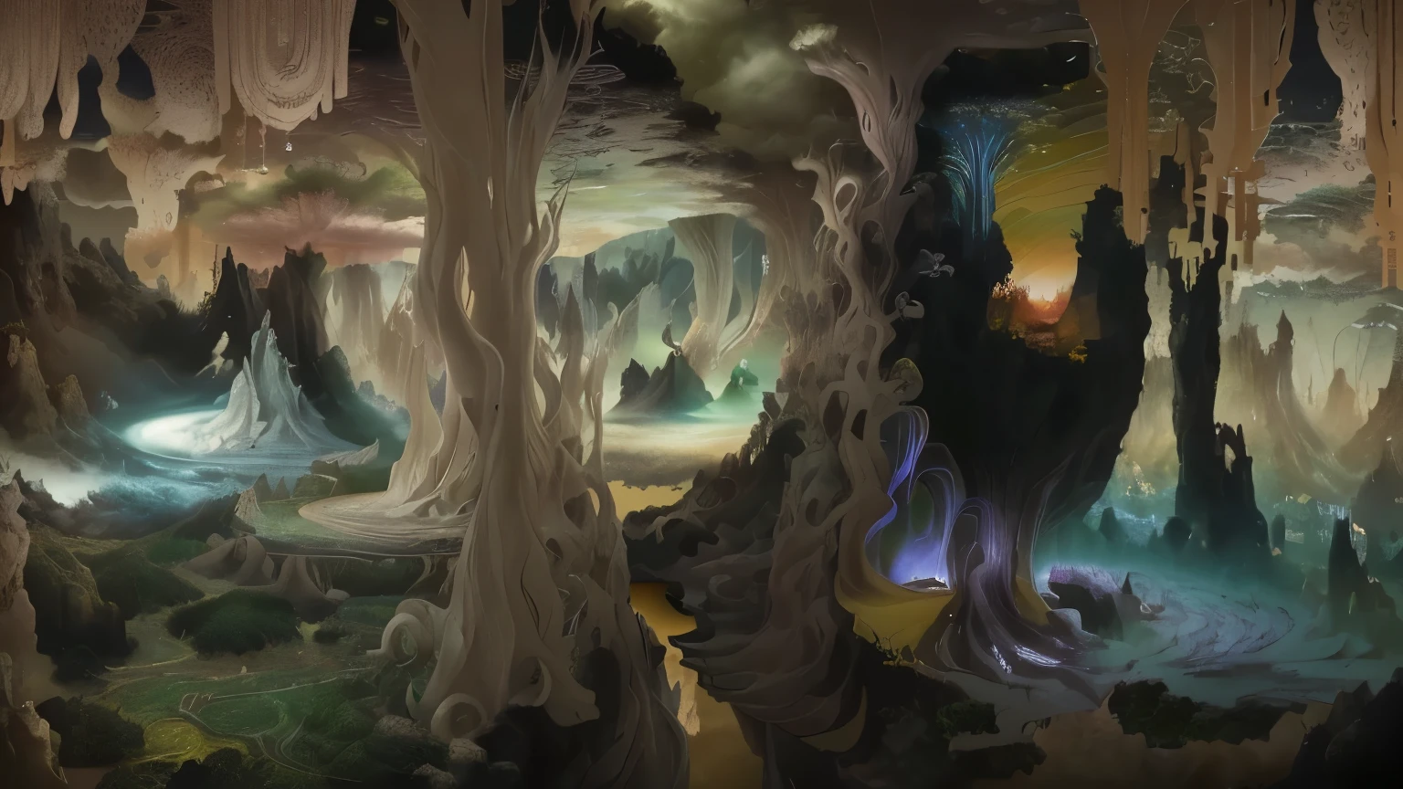 超Reality主義, 傑羅尼rice斯·博斯, Very sharp,新超Reality主義, whimsical art, , fantasy, magic realism, Strange Art, 流行超Reality主義,There is a surreal painting,Surreal dream landscape, a Surreal dream landscape, 超Reality的夢境, 4K超Reality主義, Surreal landscape, 超Reality背景, hyperrealistic art, Surreal dream landscape, 超Reality場景, 新超Reality主義. The Art of Mathematics, surreal The Art of Mathematics, surrealistic The Art of Mathematicswork, Surreal landscape, 超Reality主義 of magical shapes,artstyle bse A fascinating blend of artistic influences, this illustration combines the 超Reality主義 of Salvador Dal, the intricate Symbolic meaning of (耶罗尼rice斯·博斯), the dreamlike landscapes of Yves Tangie, the mind-bending perspectives of rice.c. Escher, and (((Ethereal Beauty of Anna Dittman))). Work unfolds in chaos, Fusion of Dahl's Melted Form, Bosch's Fantastic Creatures, Tangie's otherworldly landscape, Escher's impossible geometries, and Dittmann'Exquisite characters. The final product is a fascinating and mysterious work of art.,Bringing the audience into a realm where reality and imagination are intertwined. (painting), (fine lines), (fine details) (traditional canvas), (丰富的纹理and色彩深度), 超Reality主義, Symbolic meaning, Fantastic scenery, ((Ethereal Beauty)), (salvador dali style, 耶罗尼rice斯·博斯, Yves Tangie, rice.c. Escher, and安娜·迪特曼), (Carmine), (indigo), (Sand color), (bright colors), best quality, masterpiece, Ultra-high resolution, (Reality:1.4), original photo, sharp focus, high dynamic range, 壯觀的鐘乳石cave景觀, cave, cave系統, spongy, 在一个广阔的cave内, 神奇的cave,地下cave, 在一个巨大的cave内, 全部在一個巨大的cave內, cave環境, ancient cavemasterpiece, best quality, (極為細緻的cG統一8k壁紙), (best quality), (Best illustration), (The best shadow), Ridiculous, Realistic lighting, (abyss), Beautiful and detailed light, Petermore's artwork,(dark), giant dark cave wall interveined with emeralds and gold, Intricate details, Natural stone, movie lighting, Film shooting, film grain, sharp focus, dark atmosphere,digital photography, 一個黑暗幽靜的cave,Illuminated by magical luminous stalactites, bioluminescence, The cave is filled with black mist, Fantasy Landscape, sharp focus, Very detailed, Dim Lights, 鐘乳石cave,hidden sublime beauty,Pristine and otherworldly landscape,hidden sublime beauty,hidden sublime beauty,雄伟的地下cave,奇妙的形狀and紋理,闪闪发光的石筍and钟乳石,隱藏的凹處and狹窄的通道,